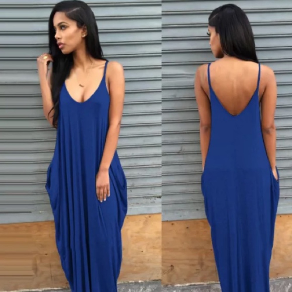 Cobalt blue maxi dress with pockets